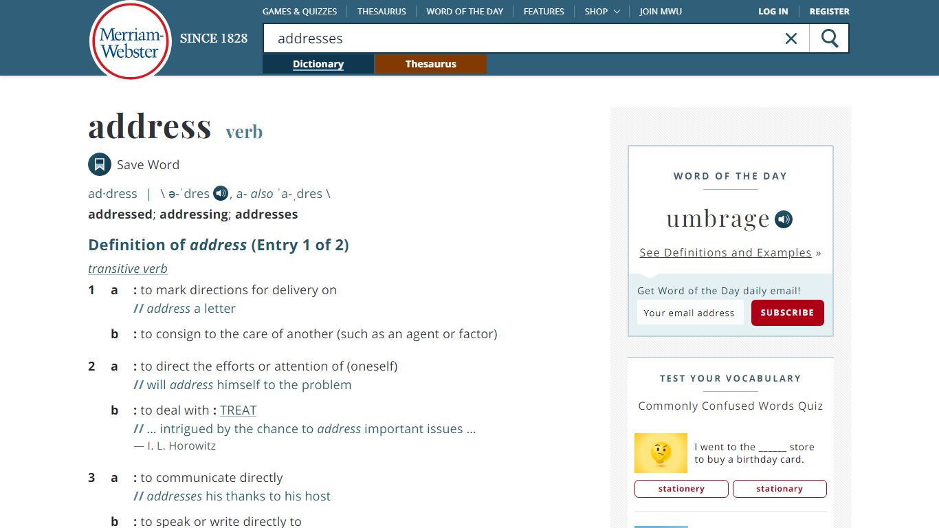 Addresses Definition & Meaning - Merriam-Webster